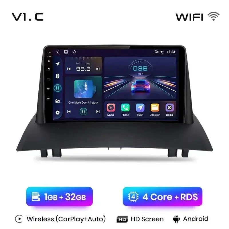 Radio Android do Renault Megane II (2002-2009) CarPlay Android Auto 4G WiFi GPS DSP