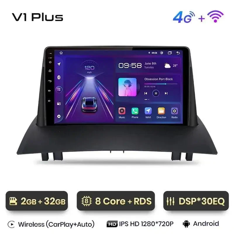 Radio Android do Renault Megane II (2002-2009) CarPlay Android Auto 4G WiFi GPS DSP