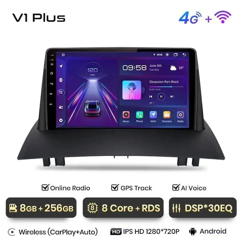 Radio Android do Renault Megane II (2002-2009) CarPlay Android Auto 4G WiFi GPS DSP