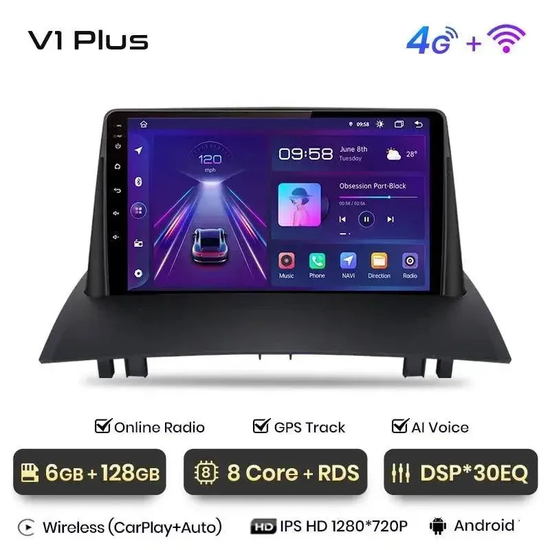 Radio Android do Renault Megane II (2002-2009) CarPlay Android Auto 4G WiFi GPS DSP