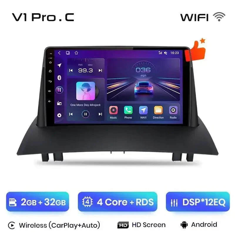 Radio Android do Renault Megane II (2002-2009) CarPlay Android Auto 4G WiFi GPS DSP