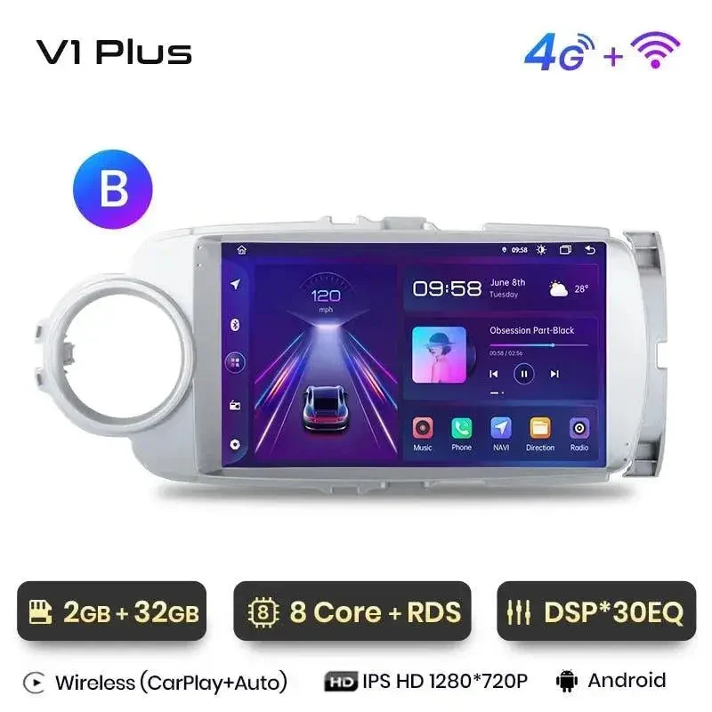 Radio Android do Toyota Yaris (2012-2017) CarPlay Android Auto 4G WiFi GPS DSP