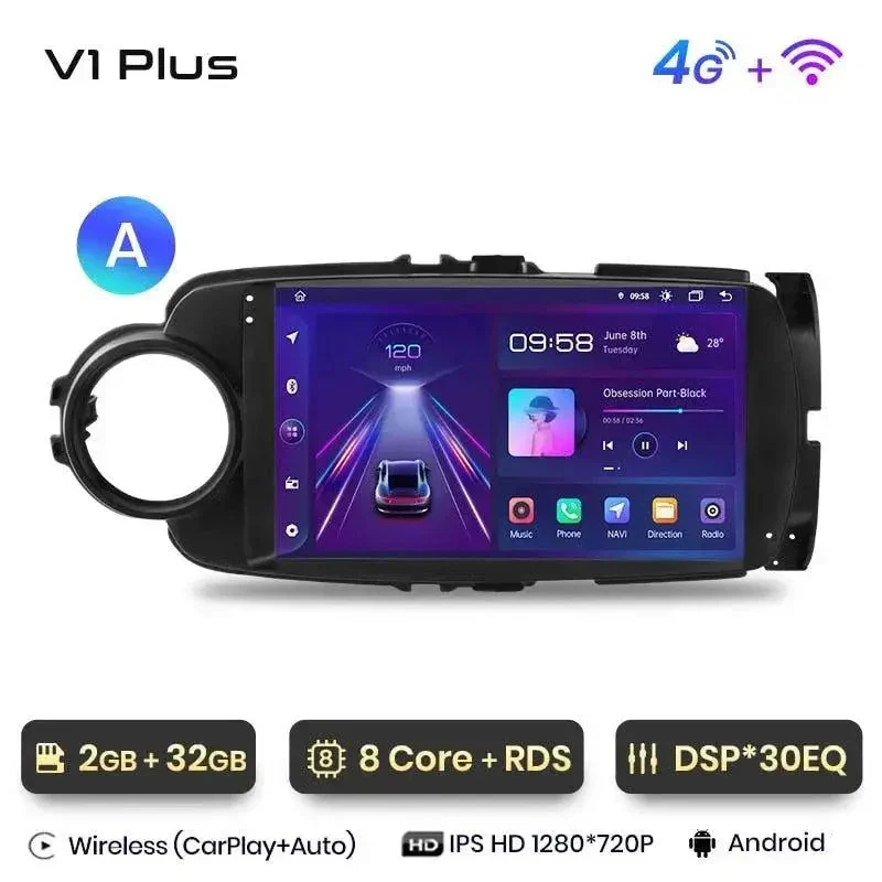 Radio Android do Toyota Yaris (2012-2017) CarPlay Android Auto 4G WiFi GPS DSP