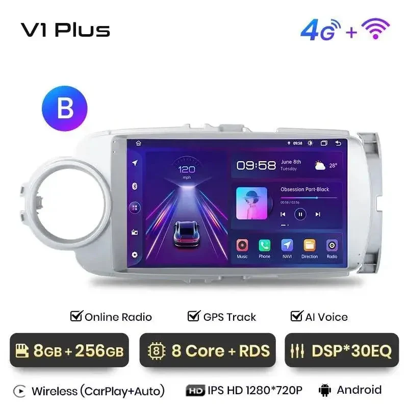 Radio Android do Toyota Yaris (2012-2017) CarPlay Android Auto 4G WiFi GPS DSP