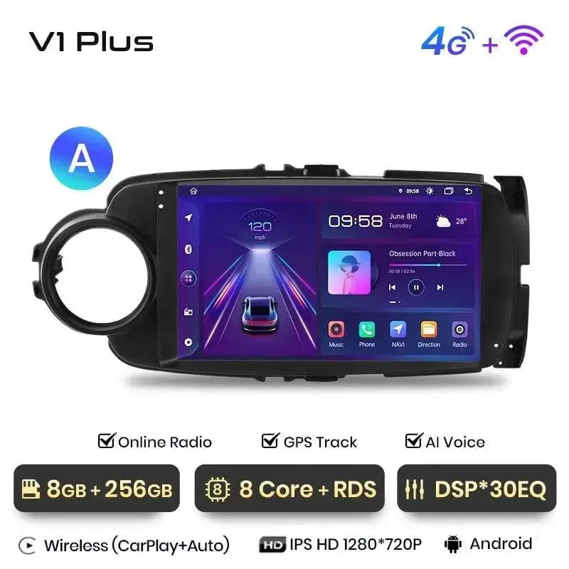 Radio Android do Toyota Yaris (2012-2017) CarPlay Android Auto 4G WiFi GPS DSP