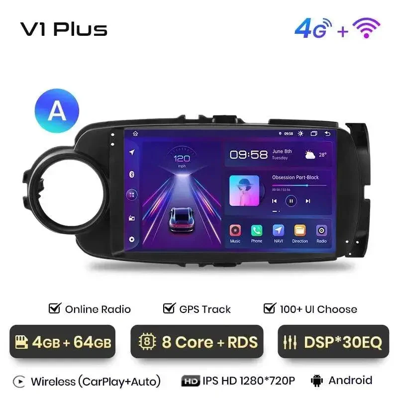 Radio Android do Toyota Yaris (2012-2017) CarPlay Android Auto 4G WiFi GPS DSP