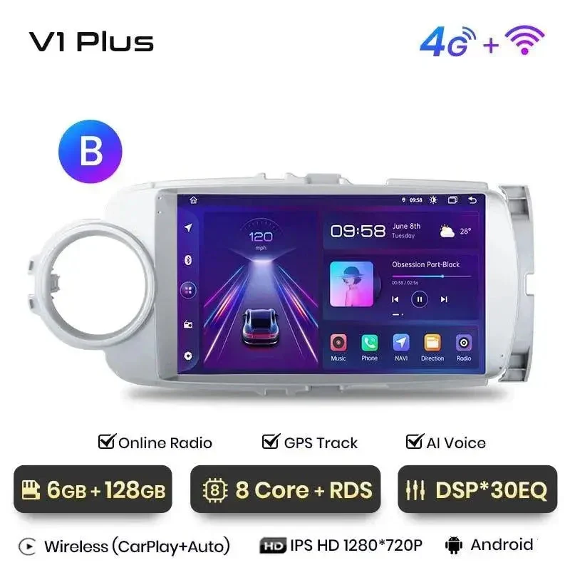 Radio Android do Toyota Yaris (2012-2017) CarPlay Android Auto 4G WiFi GPS DSP