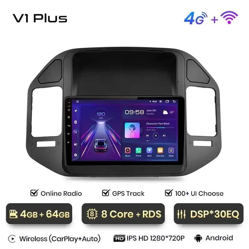 Radio Android do Mitsubishi Pajero V60 V68 V73 (1999-2006) CarPlay Android Auto 4G WiFi GPS DSP