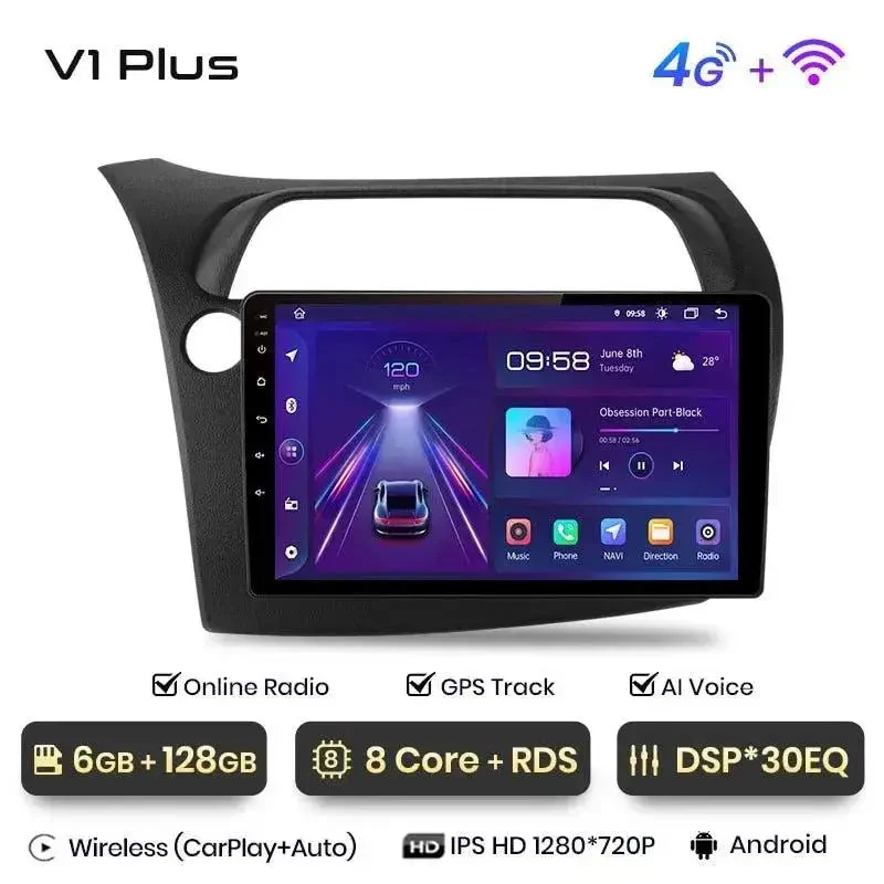 Radio Android do Honda Civic Hatchback (2005-2011) CarPlay Android Auto 4G WiFi GPS DSP