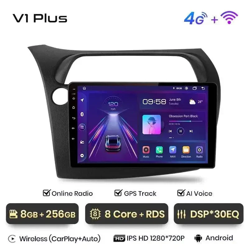Radio Android do Honda Civic Hatchback (2005-2011) CarPlay Android Auto 4G WiFi GPS DSP