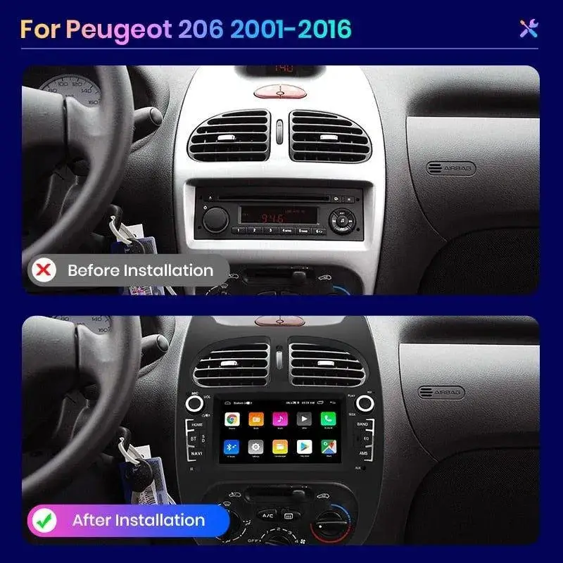 Radio Android do Peugeot 206 206CC 206SW (2001-2016) CarPlay Android Auto 4G WiFi GPS DSP