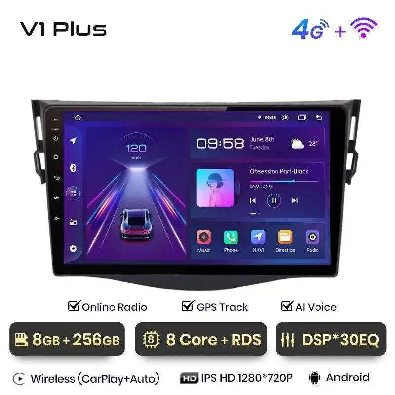 Radio Android do Toyota RAV4 (2007-2011) CarPlay Android Auto 4G WiFi GPS DSP