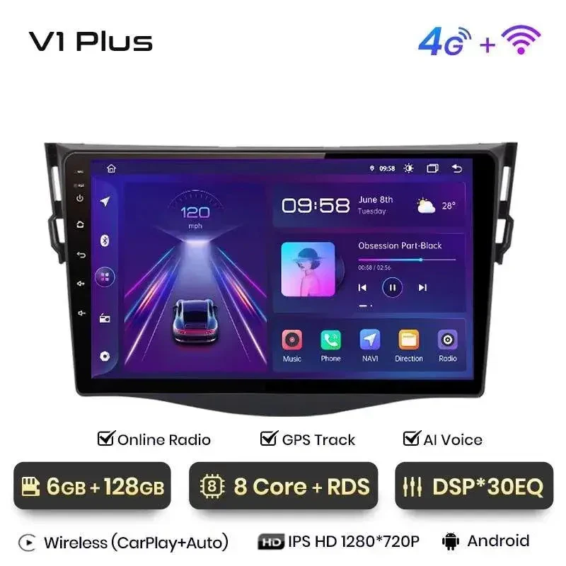 Radio Android do Toyota RAV4 (2007-2011) CarPlay Android Auto 4G WiFi GPS DSP