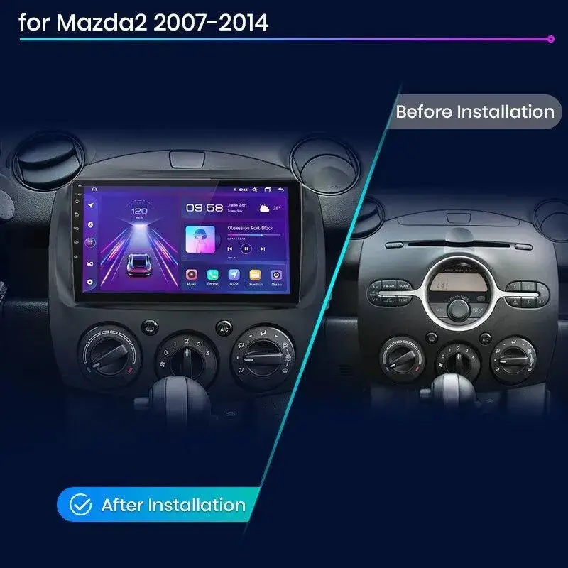 Radio Android do Mazda 2 (2007-2014) CarPlay Android Auto 4G WiFi GPS DSP