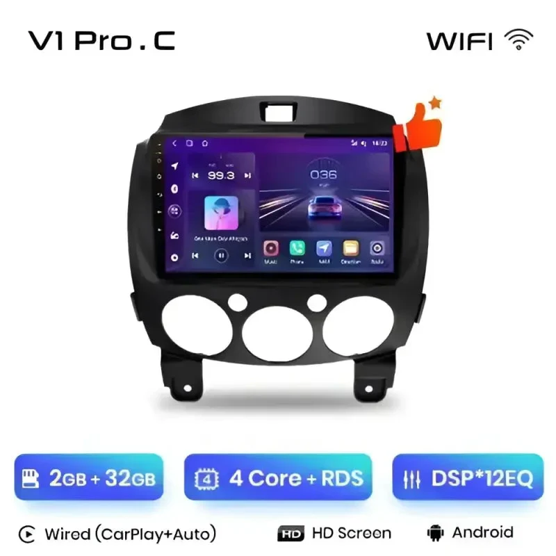 Radio Android do Mazda 2 (2007-2014) CarPlay Android Auto 4G WiFi GPS DSP