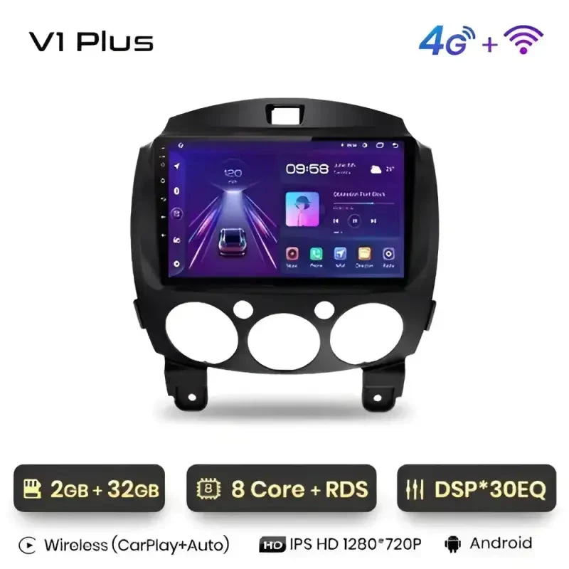 Radio Android do Mazda 2 (2007-2014) CarPlay Android Auto 4G WiFi GPS DSP
