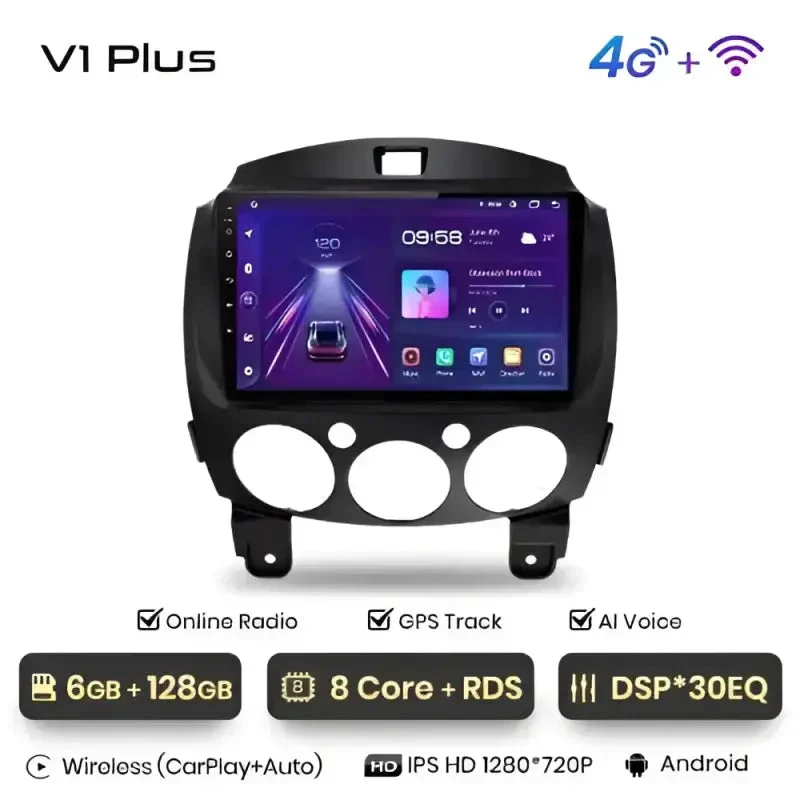 Radio Android do Mazda 2 (2007-2014) CarPlay Android Auto 4G WiFi GPS DSP