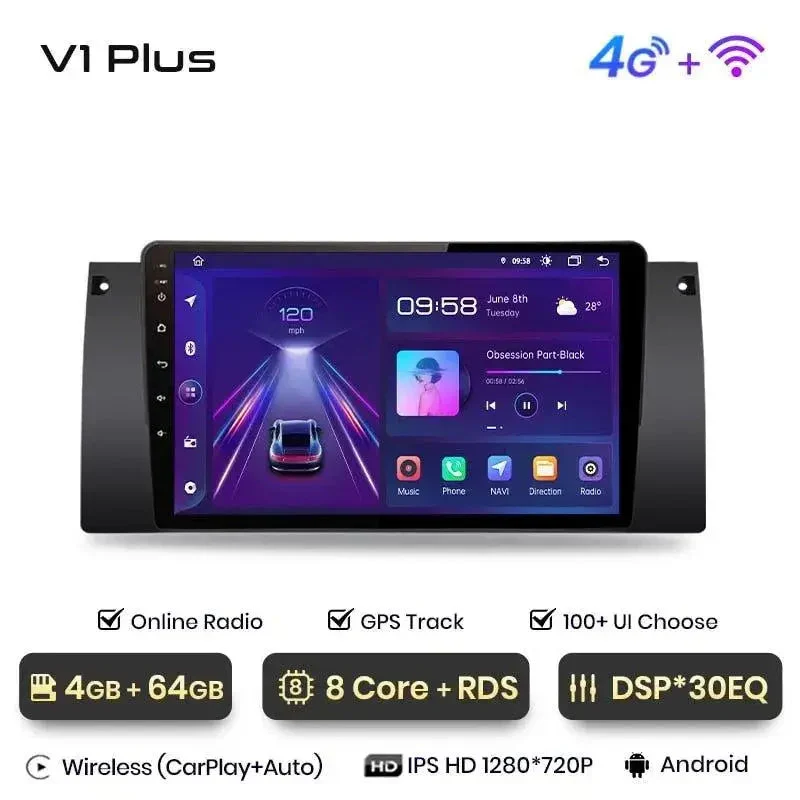 Radio Android do BMW Serii 5 E39 X5 E53 M5 (1995-2006) CarPlay Android Auto 4G WiFi GPS DSP
