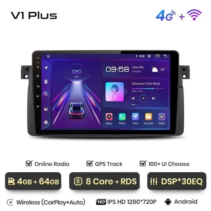 Radio Android do BMW Serii 3 E46 CarPlay Android Auto 4G WiFi GPS DSP