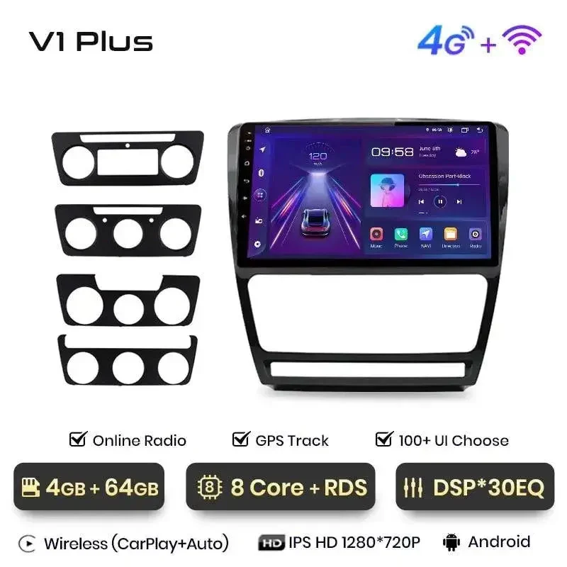 Radio Android do Skoda Octavia II (A5) Multimedialne (2006-2013) CarPlay Android Auto 4G WiFi GPS DSP
