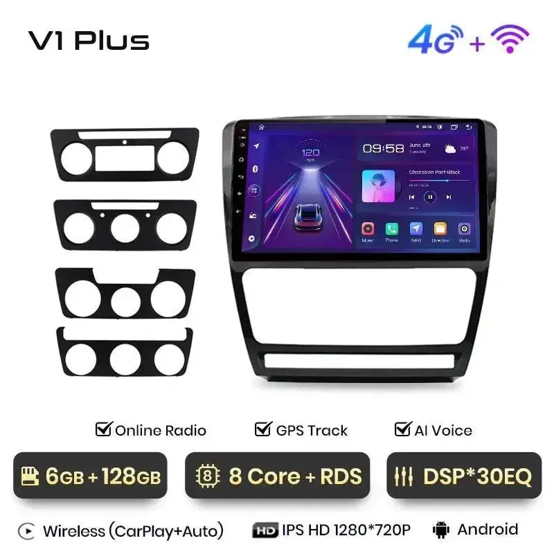 Radio Android do Skoda Octavia II (A5) Multimedialne (2006-2013) CarPlay Android Auto 4G WiFi GPS DSP