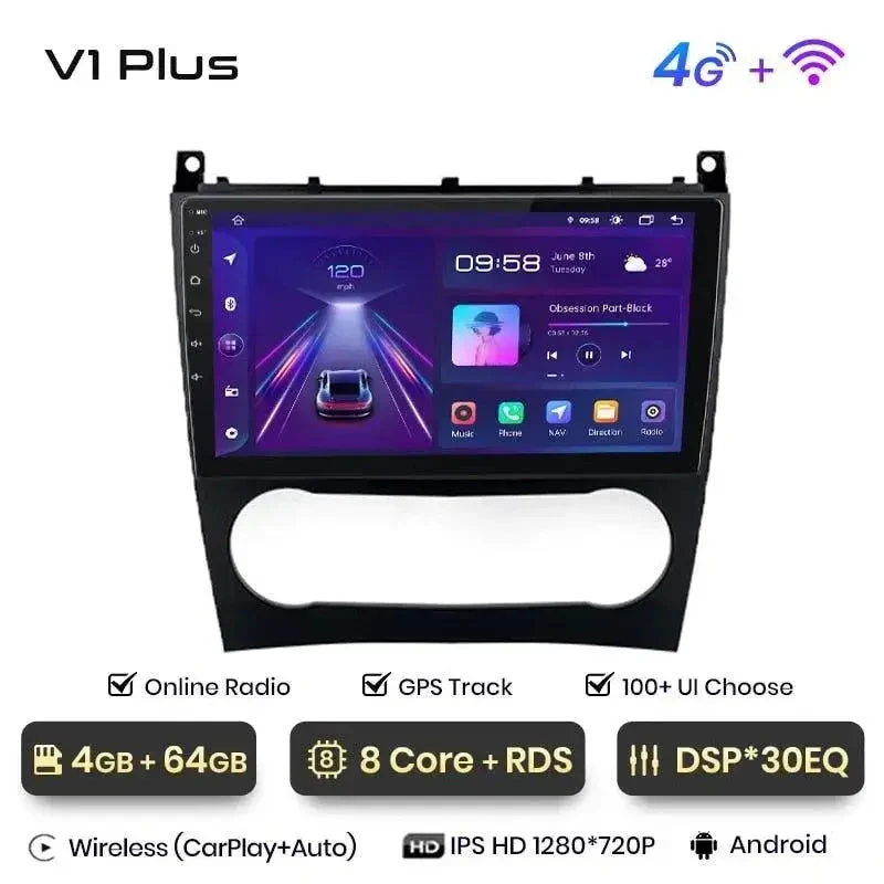 Radio Android do Mercedes-Benz C-Klasa W203 Lift Multimedialne (2005-2009) CarPlay Android Auto 4G WiFi GPS DSP