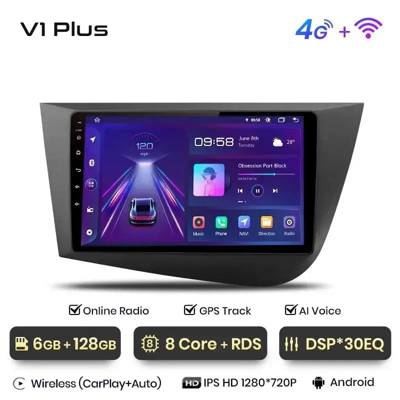 Radio Android do Seat Leon II (2005-2012) CarPlay Android Auto 4G WiFi GPS DSP