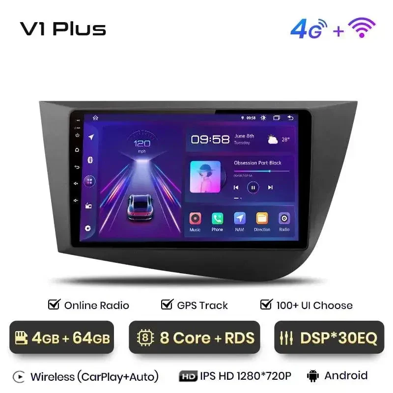 Radio Android do Seat Leon II (2005-2012) CarPlay Android Auto 4G WiFi GPS DSP