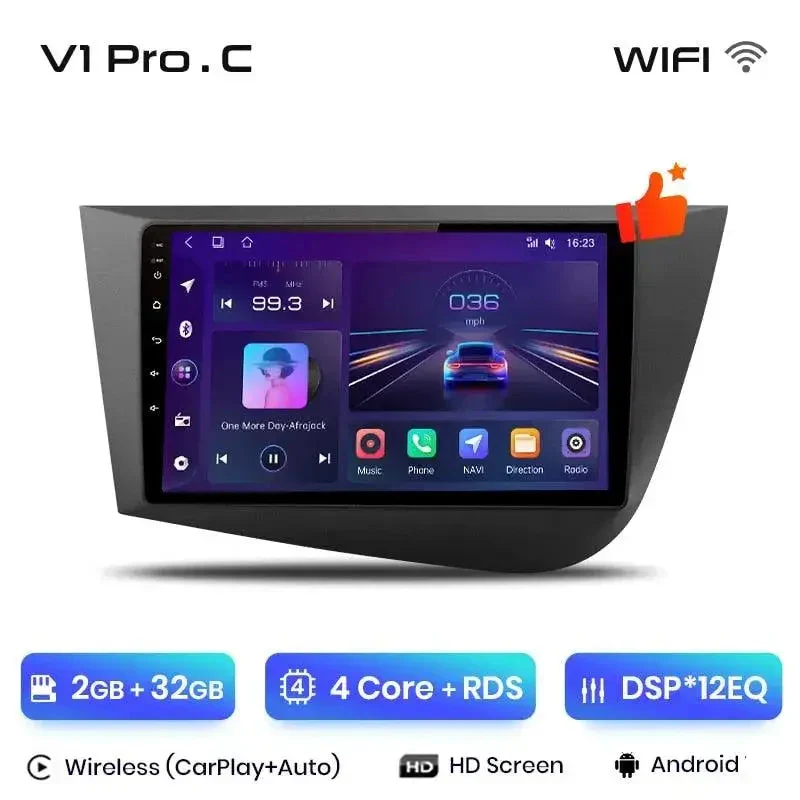Radio Android do Seat Leon II (2005-2012) CarPlay Android Auto 4G WiFi GPS DSP