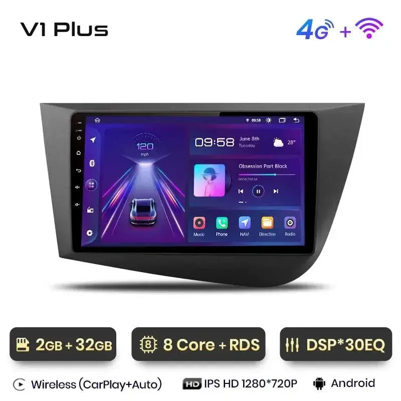 Radio Android do Seat Leon II (2005-2012) CarPlay Android Auto 4G WiFi GPS DSP