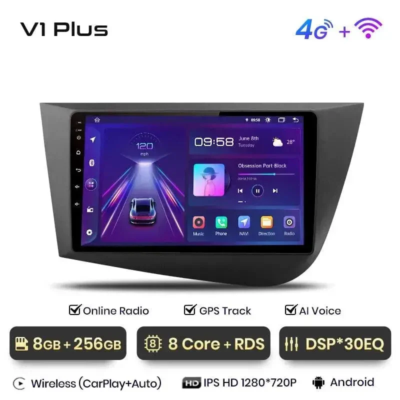 Radio Android do Seat Leon II (2005-2012) CarPlay Android Auto 4G WiFi GPS DSP