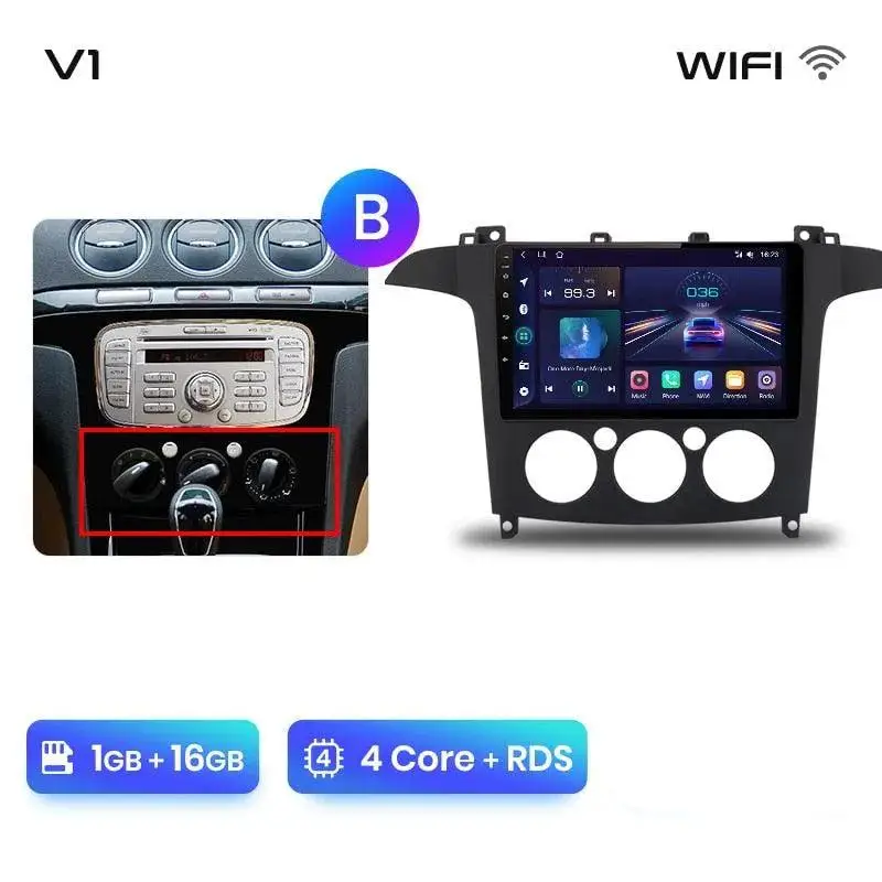 Radio Android do Ford S-Max (2007-2015) CarPlay Android Auto 4G WiFi GPS DSP