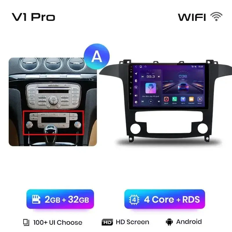 Radio Android do Ford S-Max (2007-2015) CarPlay Android Auto 4G WiFi GPS DSP