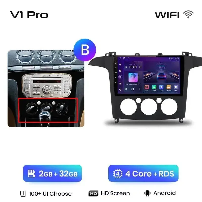 Radio Android do Ford S-Max (2007-2015) CarPlay Android Auto 4G WiFi GPS DSP