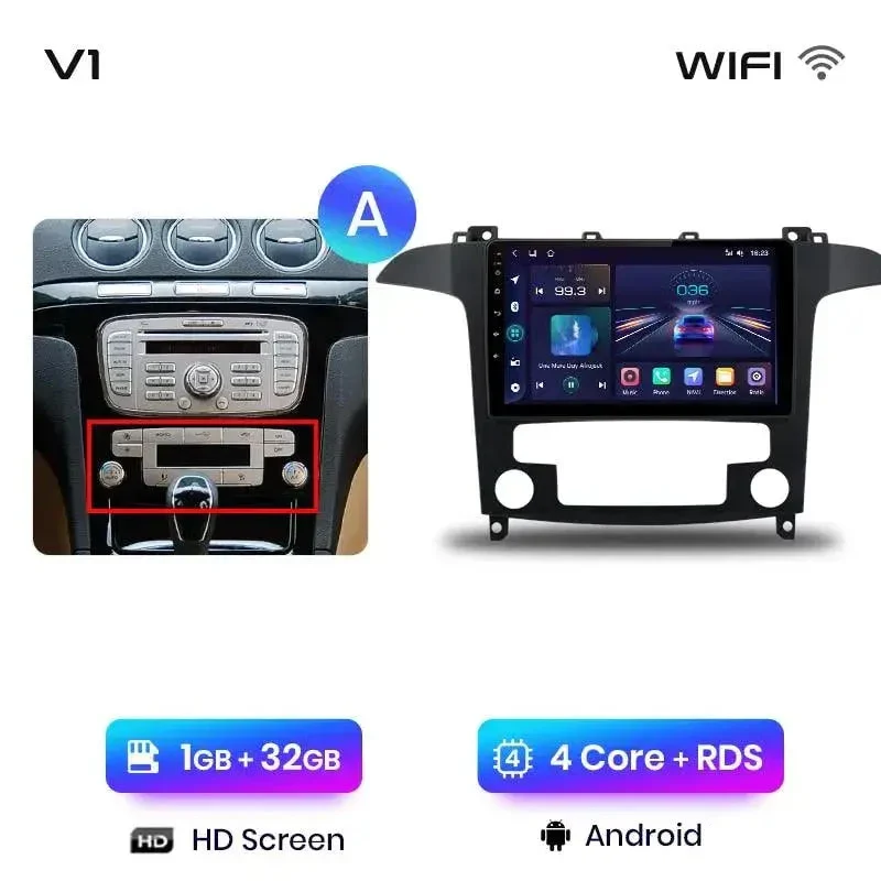 Radio Android do Ford S-Max (2007-2015) CarPlay Android Auto 4G WiFi GPS DSP