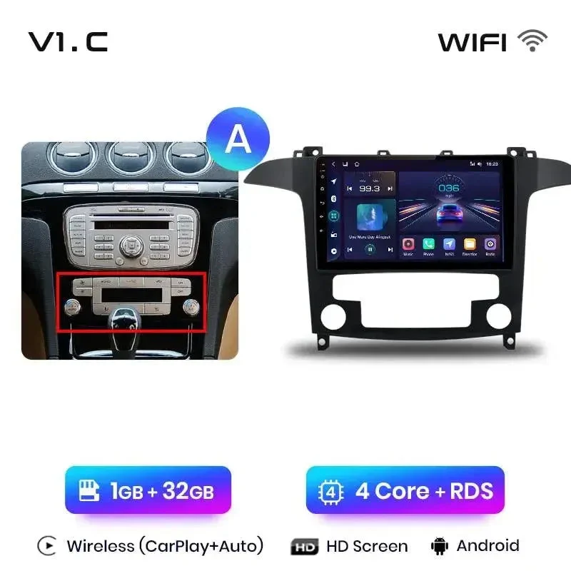 Radio Android do Ford S-Max (2007-2015) CarPlay Android Auto 4G WiFi GPS DSP