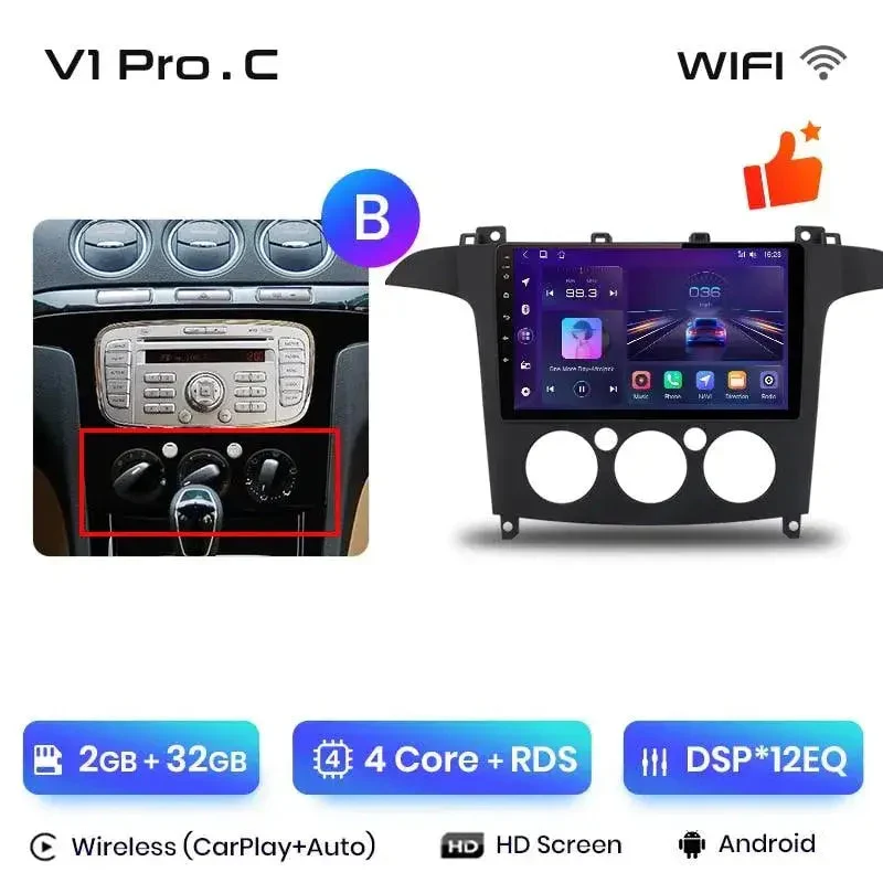 Radio Android do Ford S-Max (2007-2015) CarPlay Android Auto 4G WiFi GPS DSP
