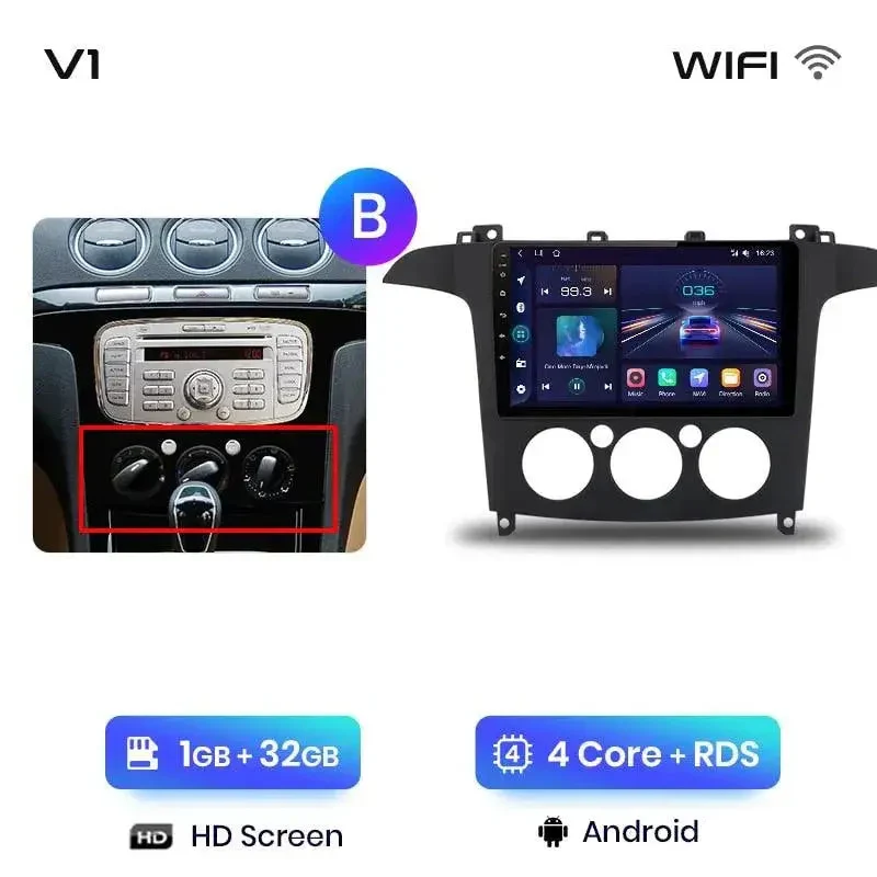 Radio Android do Ford S-Max (2007-2015) CarPlay Android Auto 4G WiFi GPS DSP