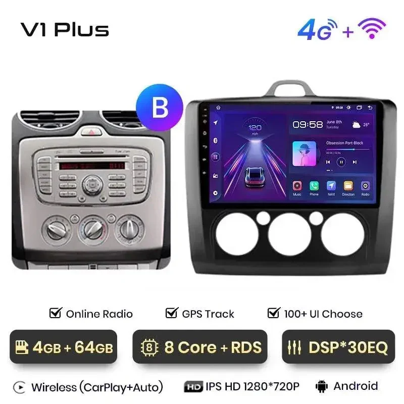 Radio Android do Ford Focus II MK2 (2004-2011) CarPlay Android Auto 4G WiFi GPS DSP