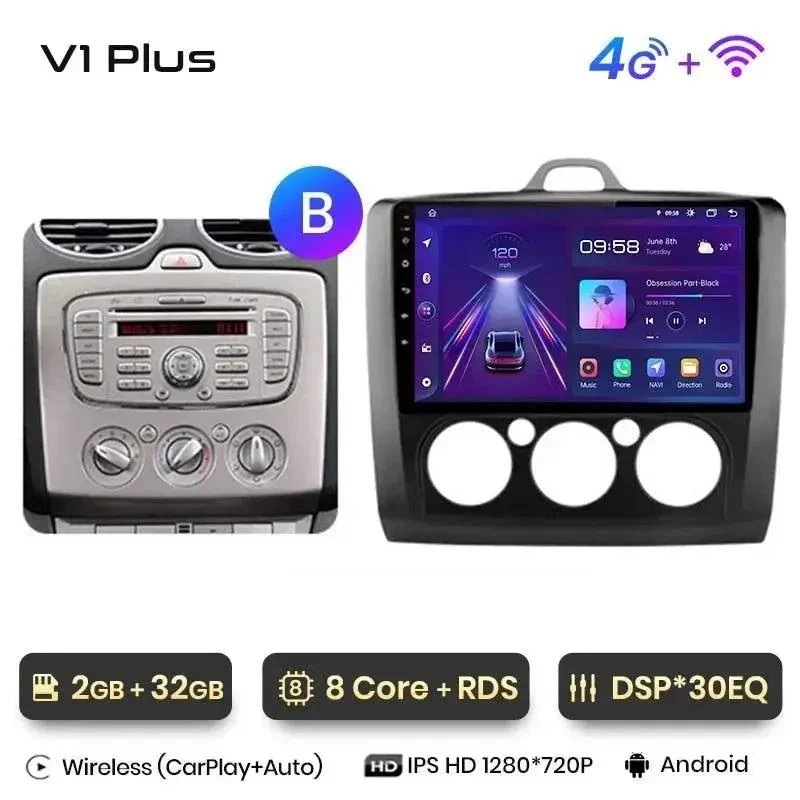 Radio Android do Ford Focus II MK2 (2004-2011) CarPlay Android Auto 4G WiFi GPS DSP