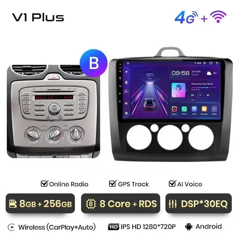 Radio Android do Ford Focus II MK2 (2004-2011) CarPlay Android Auto 4G WiFi GPS DSP