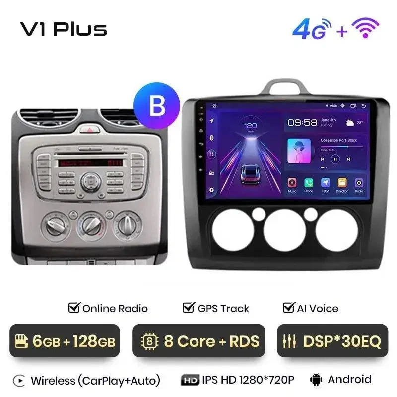 Radio Android do Ford Focus II MK2 (2004-2011) CarPlay Android Auto 4G WiFi GPS DSP