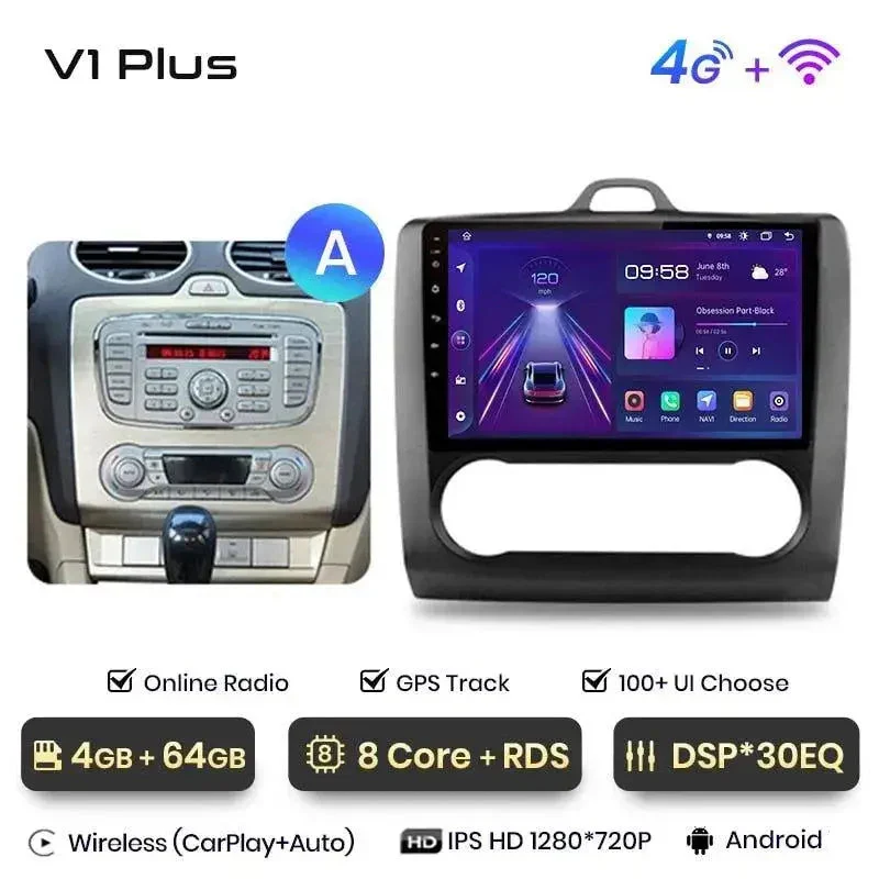 Radio Android do Ford Focus II MK2 (2004-2011) CarPlay Android Auto 4G WiFi GPS DSP