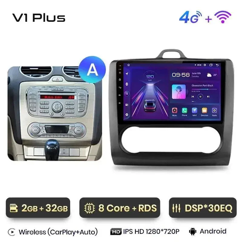 Radio Android do Ford Focus II MK2 (2004-2011) CarPlay Android Auto 4G WiFi GPS DSP