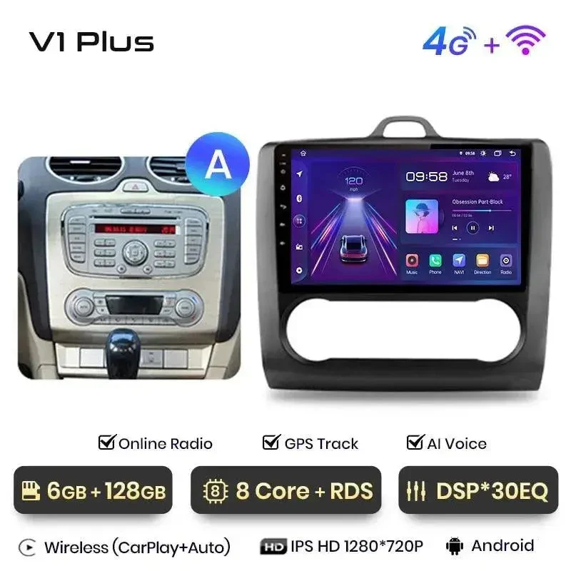 Radio Android do Ford Focus II MK2 (2004-2011) CarPlay Android Auto 4G WiFi GPS DSP