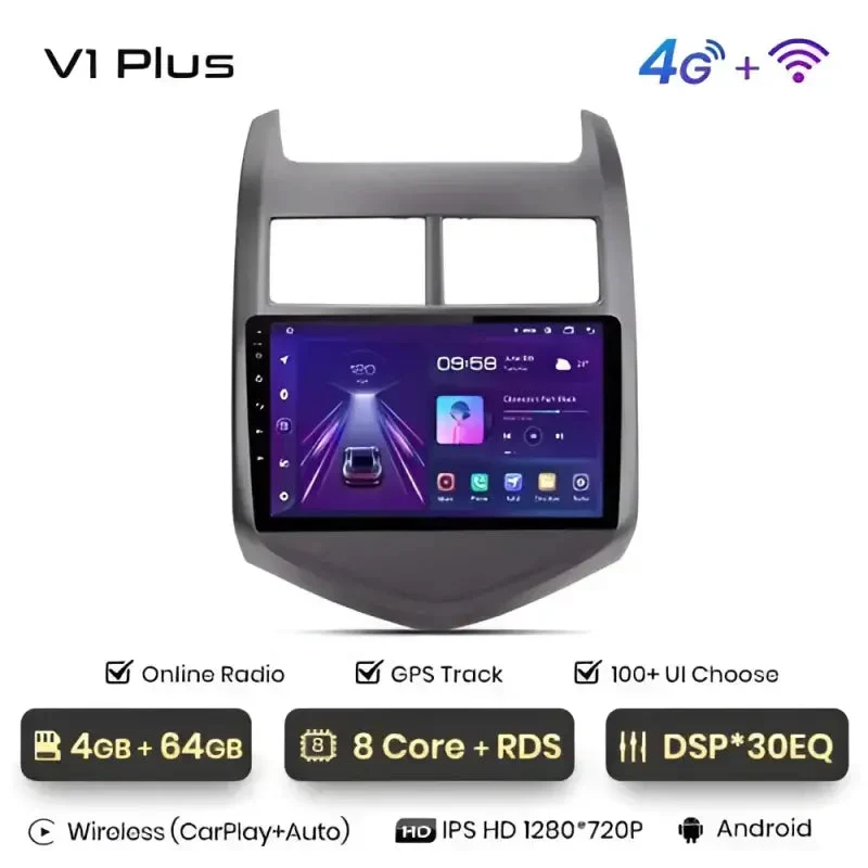 Radio Android do Chevrolet Aveo II (2011-2013) CarPlay Android Auto 4G WiFi GPS DSP