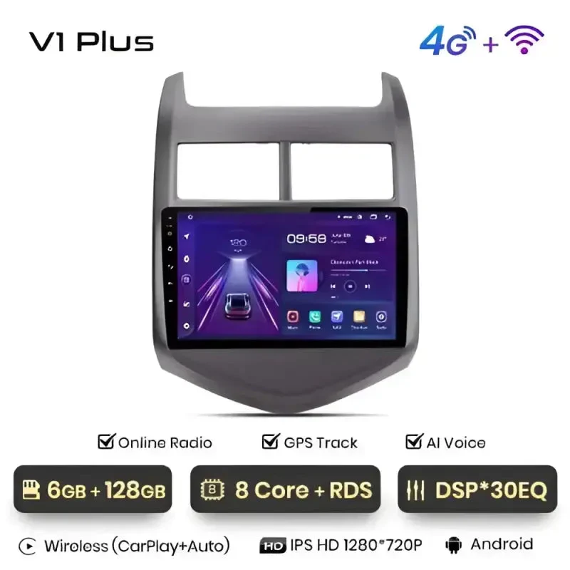 Radio Android do Chevrolet Aveo II (2011-2013) CarPlay Android Auto 4G WiFi GPS DSP