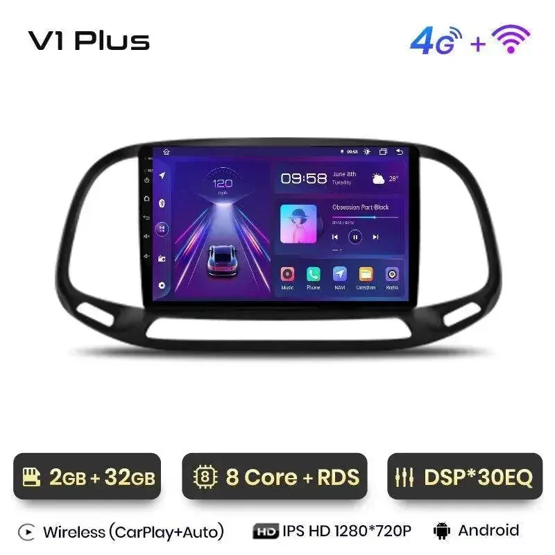 Radio Android do Fiat Doblo (2015-2019) CarPlay Android Auto 4G WiFi GPS DSP