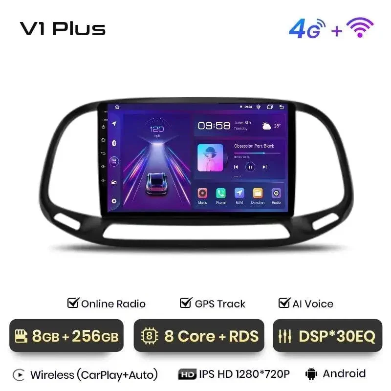 Radio Android do Fiat Doblo (2015-2019) CarPlay Android Auto 4G WiFi GPS DSP