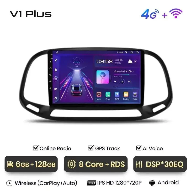 Radio Android do Fiat Doblo (2015-2019) CarPlay Android Auto 4G WiFi GPS DSP